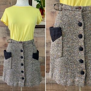 Vintage 1960’s MOD Go-Go Tweed Front Button Mini Skirt